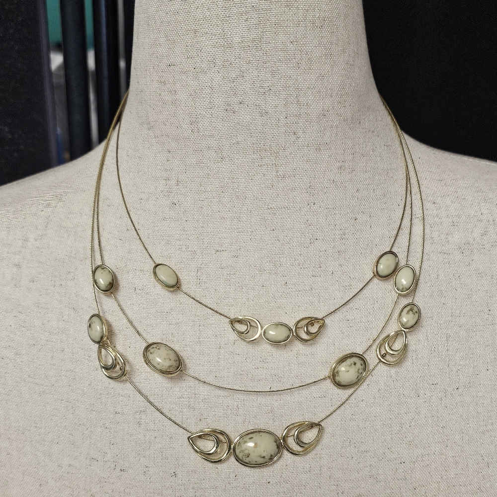 Gold and Cream Crescent Necklace with Beaded Embellishments